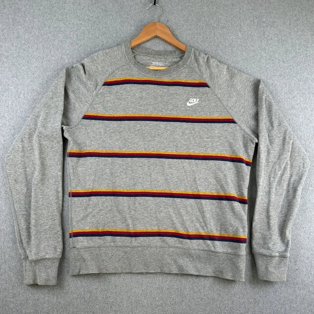Nike Sweatshirt Mens L‎ Gray Golf Tour Performance Striped Crewneck Long Sleeve